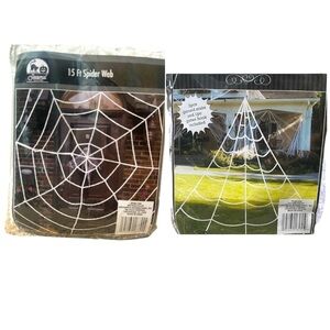 Set of 2 Halloween 15’ Ft Giant White Spiderweb Cobweb Outdoor Decorations NWT